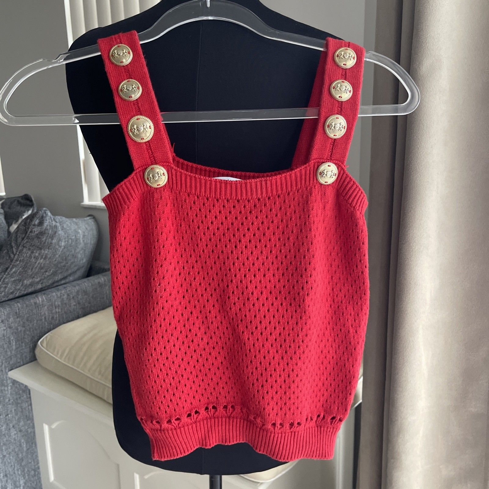 Flavio Castellani Red Cotton Knit Tank Top Gold Buttons Heart Hem Sz 4